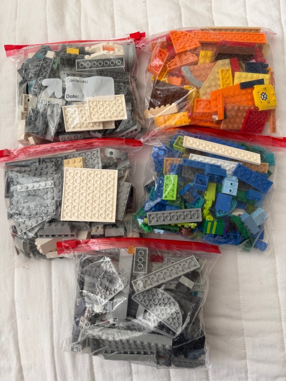 Lego Mixed Brick Bundle -Orange, Blue, Green, White, Brown Bundle of 5 bags